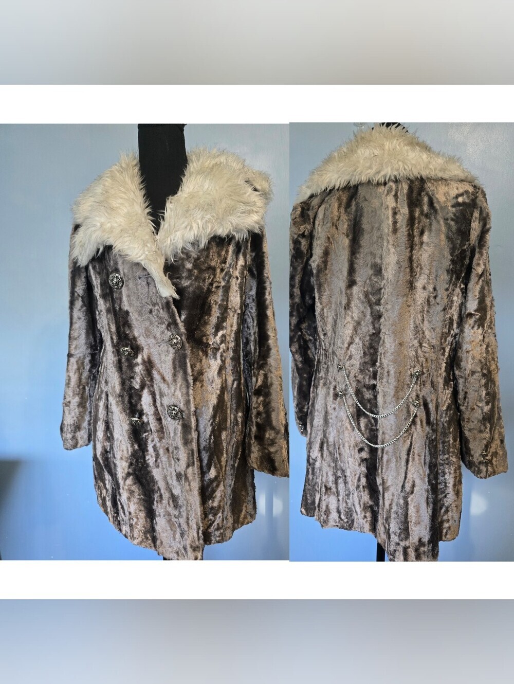 Vntg Union Made USA Faux Fur Pea Coat Grey Size S?